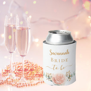 Porta-lata Noiva rosa dourado floral eucalipto folhagem