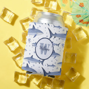 Porta-lata Nome + Aquarela Monograma Tubarão-marisco Branco