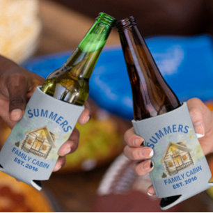 Porta-lata Nome da Cabana da Família Floresta Aquarela