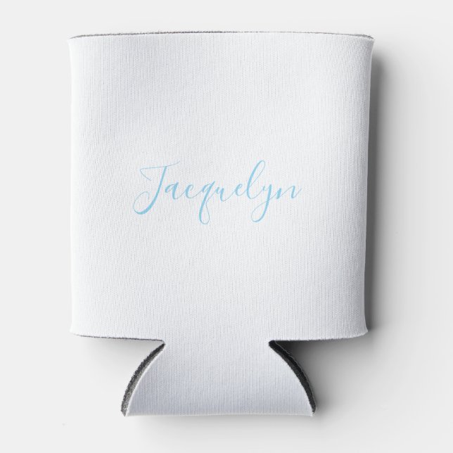 Porta-lata Nome da caligrafia moderna elegante e simples azul (Frente)