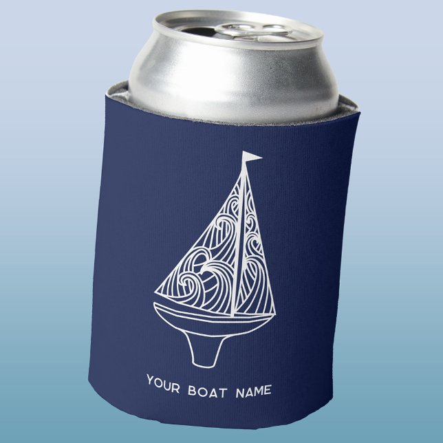 Porta-lata Nome da embarcação à vela Azul Marinho náutico (Your boat name custom text sailing boat yacht navy blue can cooler)