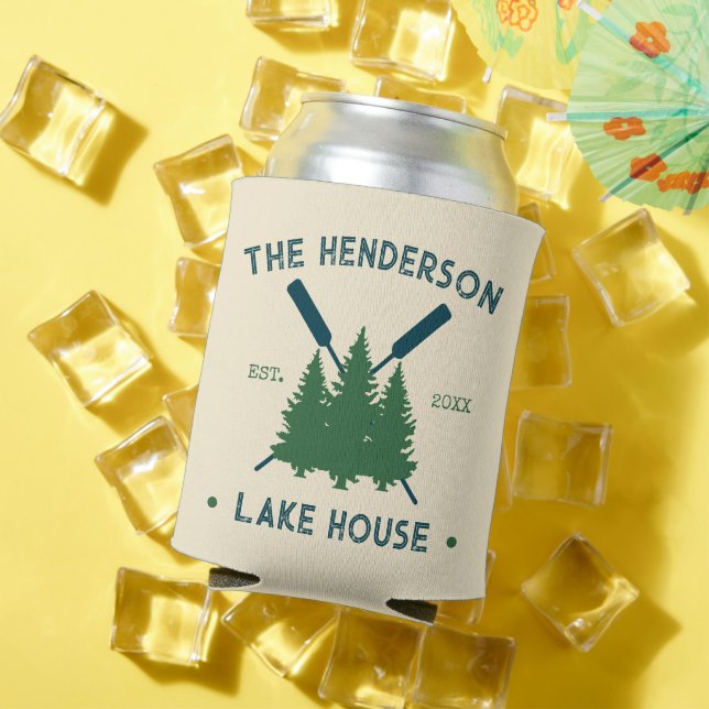 Porta-lata Nome da família Cabin Lake House Oars Pine Trees (Verão in situ)