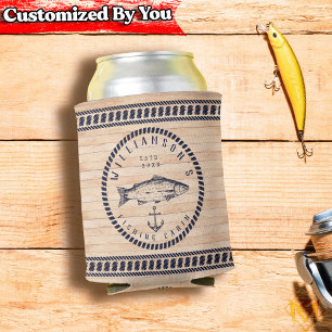 Porta-lata Nome da família Cabina de Pesca Marinho azul Rústi