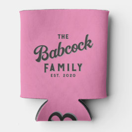 Porta-lata Nome da Família e Ano Retro Rosa e Preto