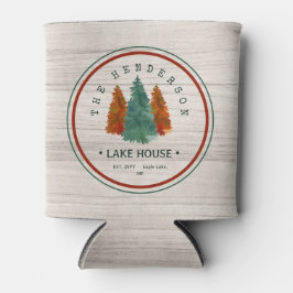 Porta-lata Nome da família Lago House Pine Tree Personalizado