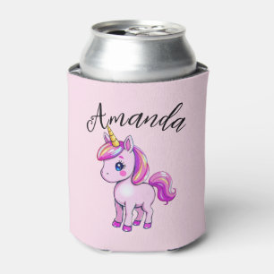 Porta-lata Nome da Garota do Unicórnio Rosa Vibrante