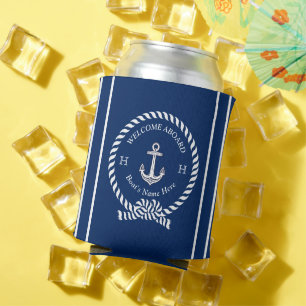 Porta-lata Nome de barco náutico corda de âncora azul marinho