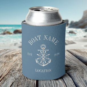 Porta-lata Nome de Barco Personalizado Âncora Náutica Lago Co