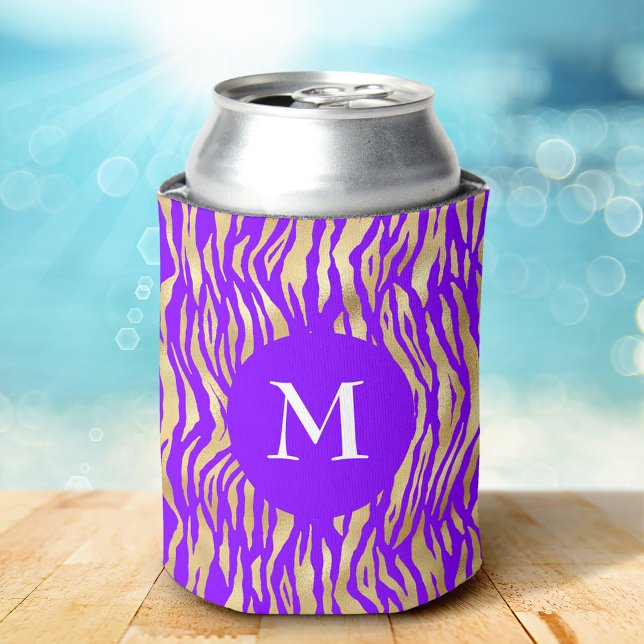 Porta-lata Nome de Monograma Chic Glam Estampa Animal Dourado (Criador carregado)