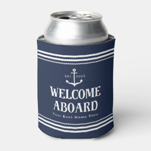 Porta-lata Nome do barco ano personalizado azul marinho Bem-v
