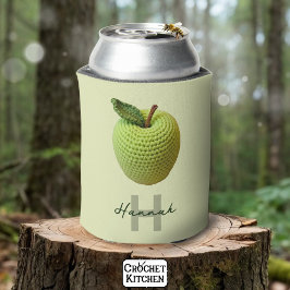 Porta-lata Nome do Monograma de Maçã de Crochet Verde de Arte