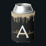 Porta-lata Nome do Monograma do Glam Glitter Preto Dourado<br><div class="desc">Nome do Monograma da Glitter Glitter Glitter Dourada e Preta e refrigerador Inicial da Lata. Isto faz o doce e perfeito aniversário de 16 anos,  casamento,  chá de panela,  aniversário,  chá de fraldas ou festa de solteira presente para alguém que ama luxo de luxo e estilos quíticos.</div>