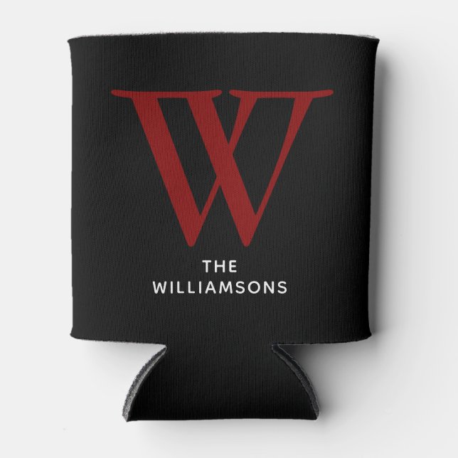 Porta-lata Nome do Monograma do Maroon Elegante (Frente)