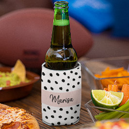 Porta-lata Nome do Monograma Moderno | Pastel Pink & Black Po