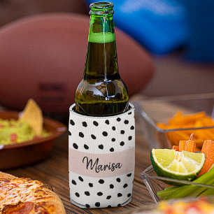 Porta-lata Nome do Monograma Moderno   Pastel Pink & Black Po