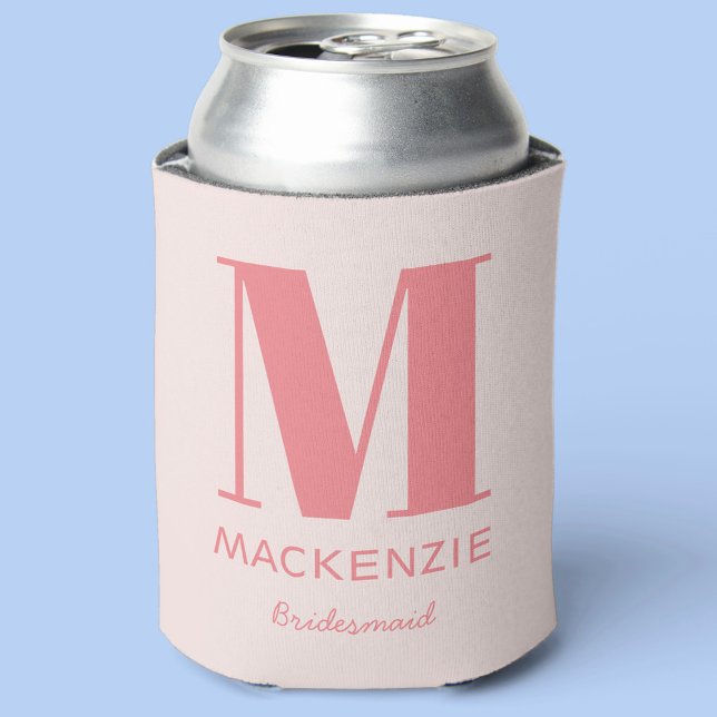 Porta-lata Nome do Monograma Rosa-Bridesmaid (Personalized Bridesmaid blush pink can cooler)