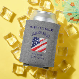 Porta-lata Nome Feliz Aniversário América Cinza Estampa de