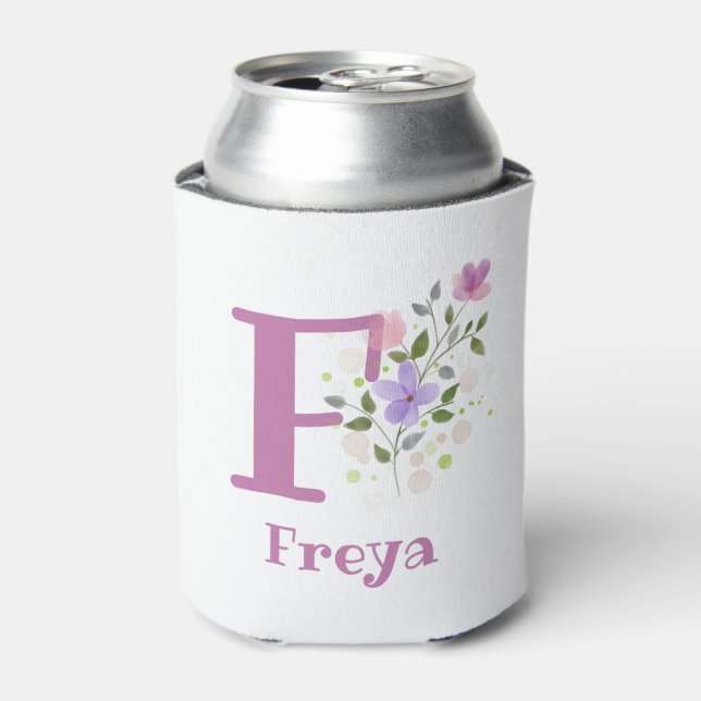 Porta-lata Nome Freya com um Desenho Floral (Can Front)
