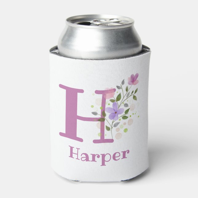 Porta-lata Nome Harper com um Desenho Floral (Can Front)