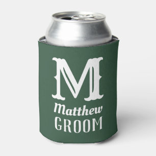 Porta-lata Nome Masculine Monogrammed Groom Wedding Green