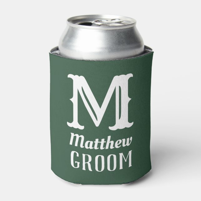 Porta-lata Nome Masculine Monogrammed Groom Wedding Green (Can Front)
