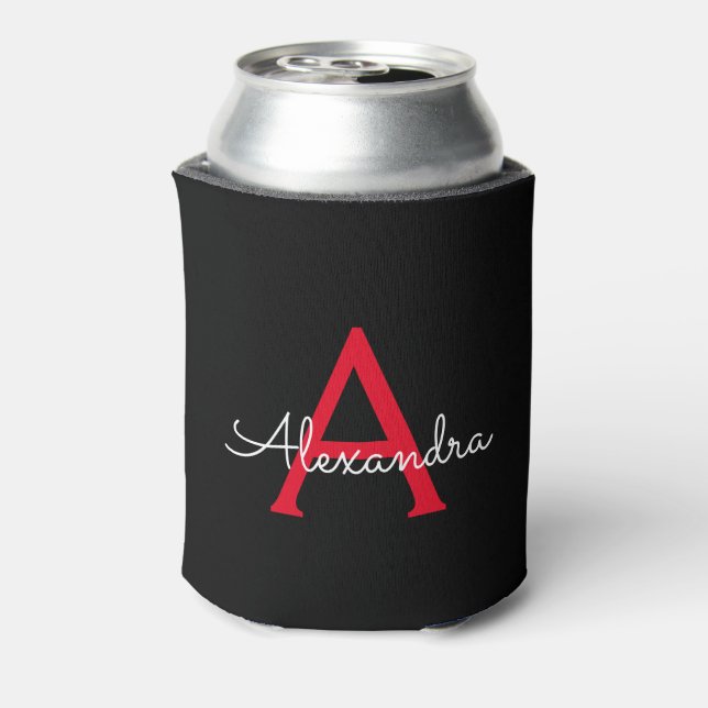 Porta-lata Nome Monograma Feminino Roteiro Preto Vermelho (Can Back)