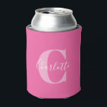 Porta-lata Nome Monograma Moderno Elegante em Rosa Quente<br><div class="desc">Tubo Refrigerador de Nome e Monograma Personalizado Simples em Rosa Quente</div>