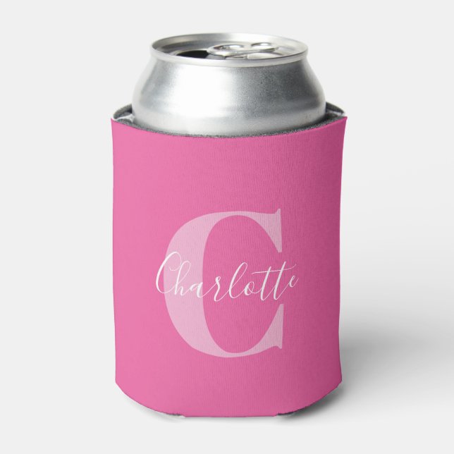 Porta-lata Nome Monograma Moderno Elegante em Rosa Quente (Can Front)