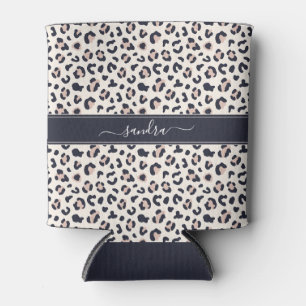 Porta-lata Nome personalizado cor-de-rosa de impressão leopar