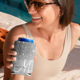 Porta-lata Nome Personalizado da Glitter da Cinza Moderna