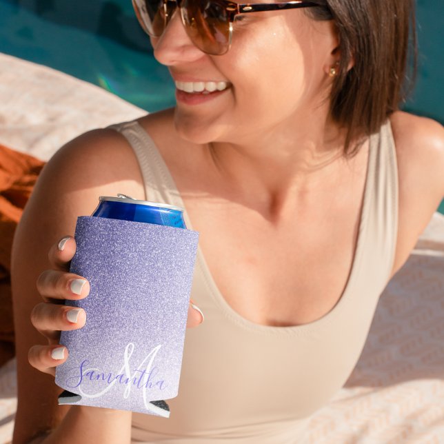 Porta-lata Nome Personalizado da Glitter Roxo Moderno (Criador carregado)