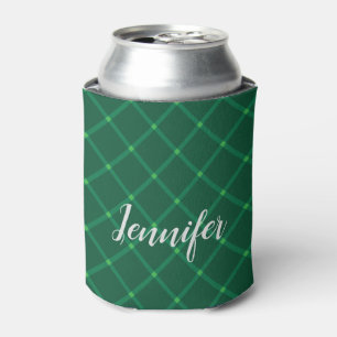 Porta-lata Nome personalizado da xadrez verde design tradicio