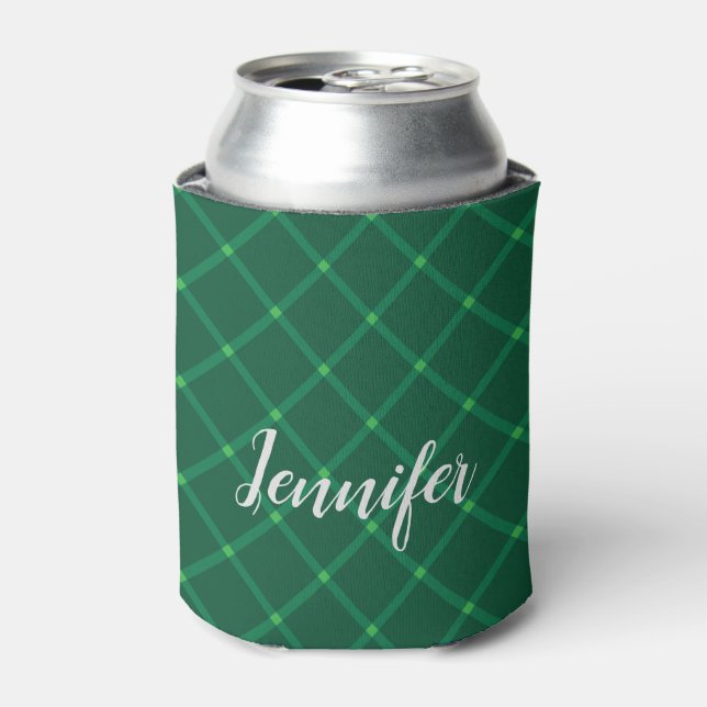 Porta-lata Nome personalizado da xadrez verde design tradicio (Can Front)