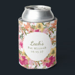 Porta-lata Nome Personalizado do Bat Mitzvah Floral Amarelo C<br><div class="desc">Trendy Peach Amarelo Cor Amarela Floral Bat Mitzvah Nome Personalizado Pode Resfriar</div>