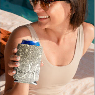 Porta-lata Nome Personalizado do Glitter Glitter Dourado Mode