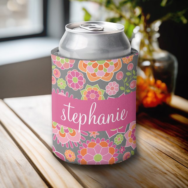 Porta-lata Nome Personalizado do Padrão Floral Primavera Colo (Custom Can Cooler)