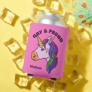 Porta-lata Nome Personalizado e Gay de Texto Unicorn