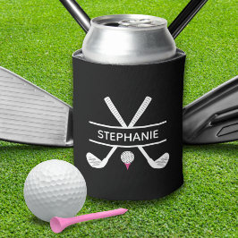 Porta-lata Nome Personalizado Golfe Rosa Branco Preto