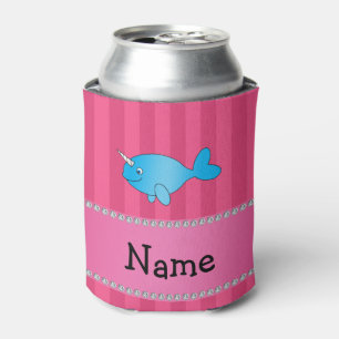 Porta-lata Nome personalizado listras cor-de-rosa azul narwha