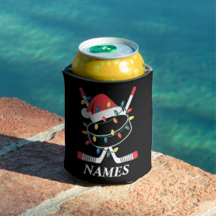 Porta-lata Nome Personalizado Natal Hockey Xmas Chapéu de Pap