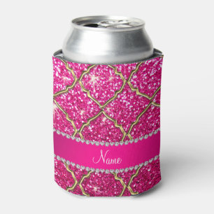 Porta-lata Nome personalizado néon dourado, cor-de-rosa-quent
