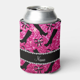 Porta-lata Nome personalizado neon hot pink glitter inicializ
