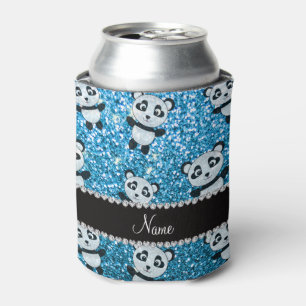Porta-lata Nome personalizado pandas de brilho azul-céu