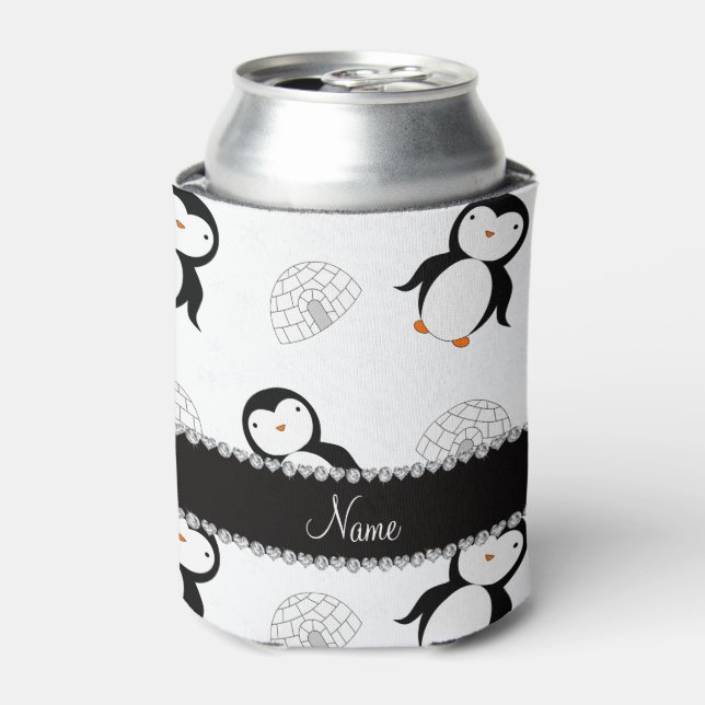 Porta-lata Nome personalizado pinguins brancos gloos flocos d (Can Front)