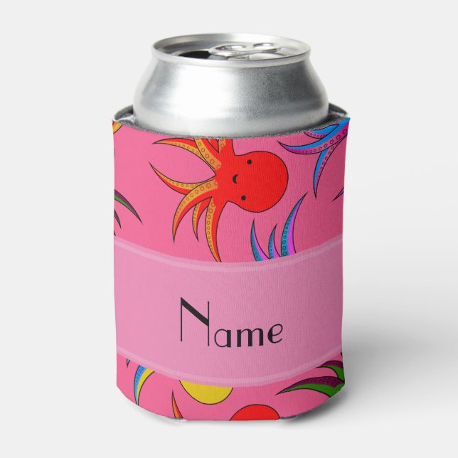 Porta-lata Nome personalizado polvo arco-íris cor-de-rosa (Can Front)