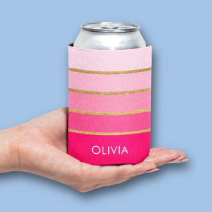 Porta-lata Nome Personalizado Rosa e Dourado