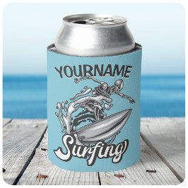 Porta-lata Nome personalizado Surfer Big Wave Skeleton surfin