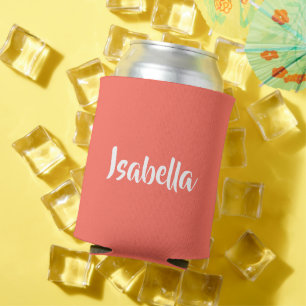 Porta-lata Nome personalizado vibrante coral vívido minimalis