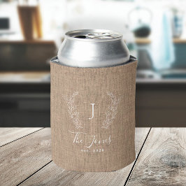 Porta-lata Nome pessoal da família monograma burlap rustic