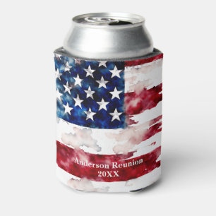 Porta-lata Nome Sobrenome EUA Bandeira Cores Personalizadas R